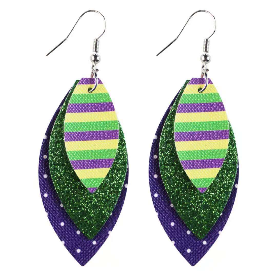 Wholesale Carnival Leather Earrings Multi-layer Stitching Leather Earrings